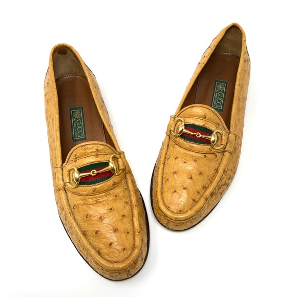 GUCCI Ostrich Red Ribbon Gold Bit Exotic Loafer - Picture 4 of 8